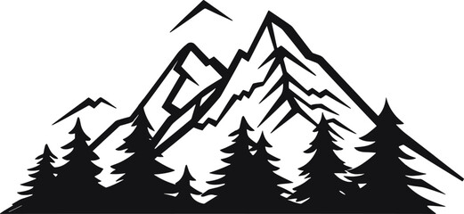 Mountain silhouette - vector icon. Rocky peaks. Mountains ranges. Black and white mountain icon isolated. AI generated illustration.