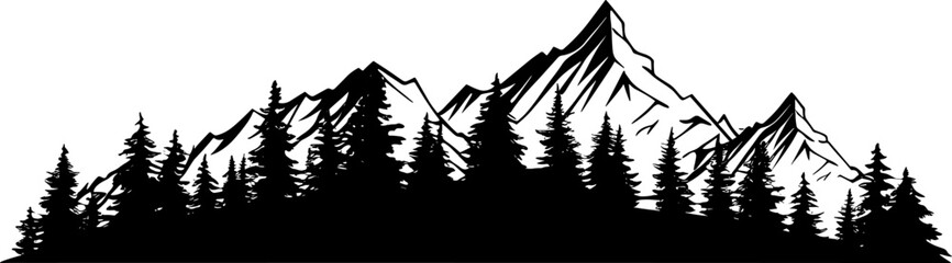 Mountain Forest Tree Landscape Silhouette Vector. AI generated illustration.