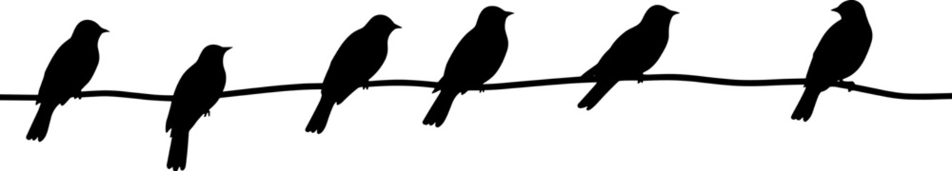 Obraz premium Silhouette of birds on the wires for decoration. AI generated illustration.
