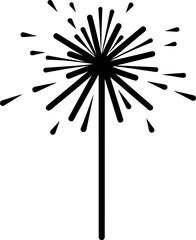 Burning sparkler. Silhouette. From a lit fire, sparks scatter in the form of stars. Pyrotechnics. Vector illustration. Isolated background. AI generated illustration.