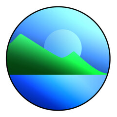 water and mountain and moon landscape illustration design