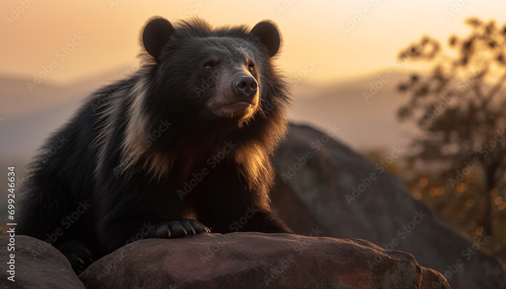 Canvas Prints Majestic mammal sitting in grass, looking at sunset in forest generated by AI