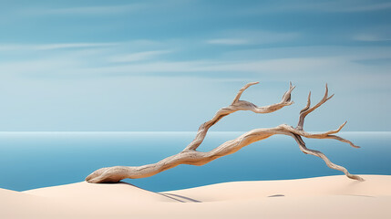 Dry branches and white sand. Summer concept background