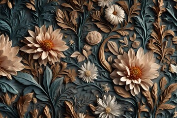 Elegant and beautiful floral background in Renaissance style. Abstract retro decorative flower and plants art design. 3D digital illustration