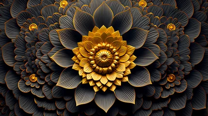 Foto op Canvas stunning, layered flower sculpture with dark leaves and golden petals, creating a mesmerizing pattern with a three-dimensional effect © weerasak