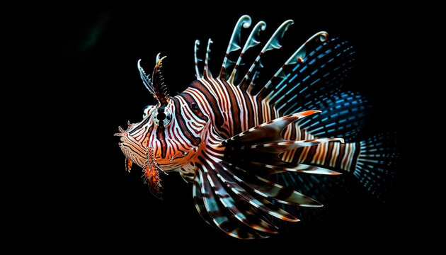 Colorful lionfish swimming in a tropical reef, showcasing underwater beauty generated by AI