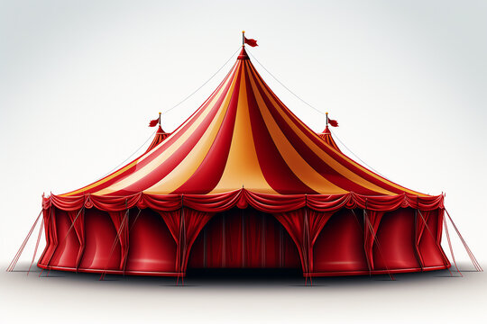 Classic red and yellow marquee isolated design element. Carnival, funfair, festival. Cartoon striped pavilion