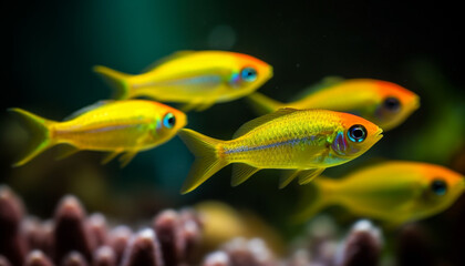 Naklejka premium A vibrant collection of tropical fish swimming in a colorful reef generated by AI