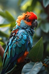 Portrait of a colorful parrot standing in a branch of a tree