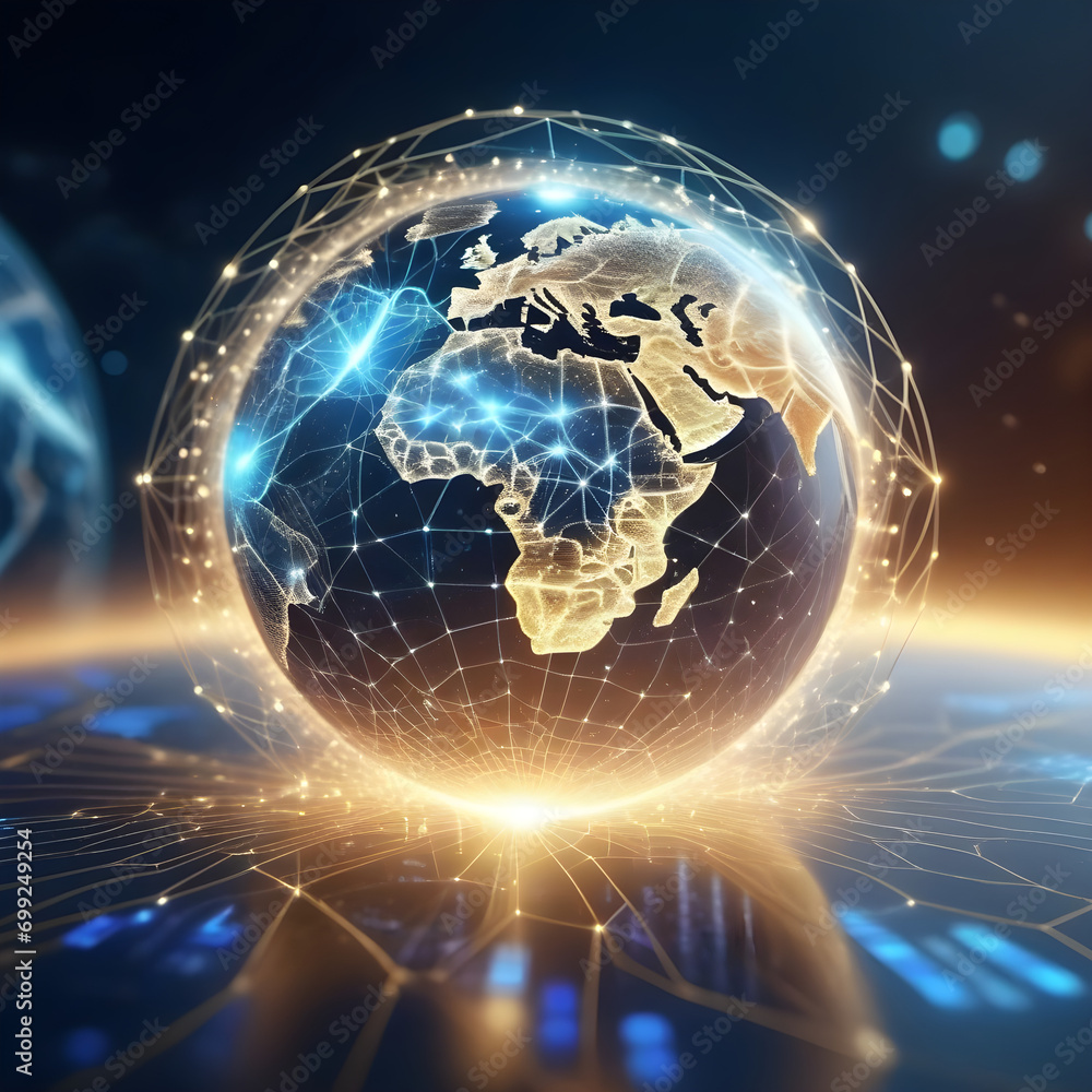 Poster communication technology for internet business. global world network and telecommunication on earth 