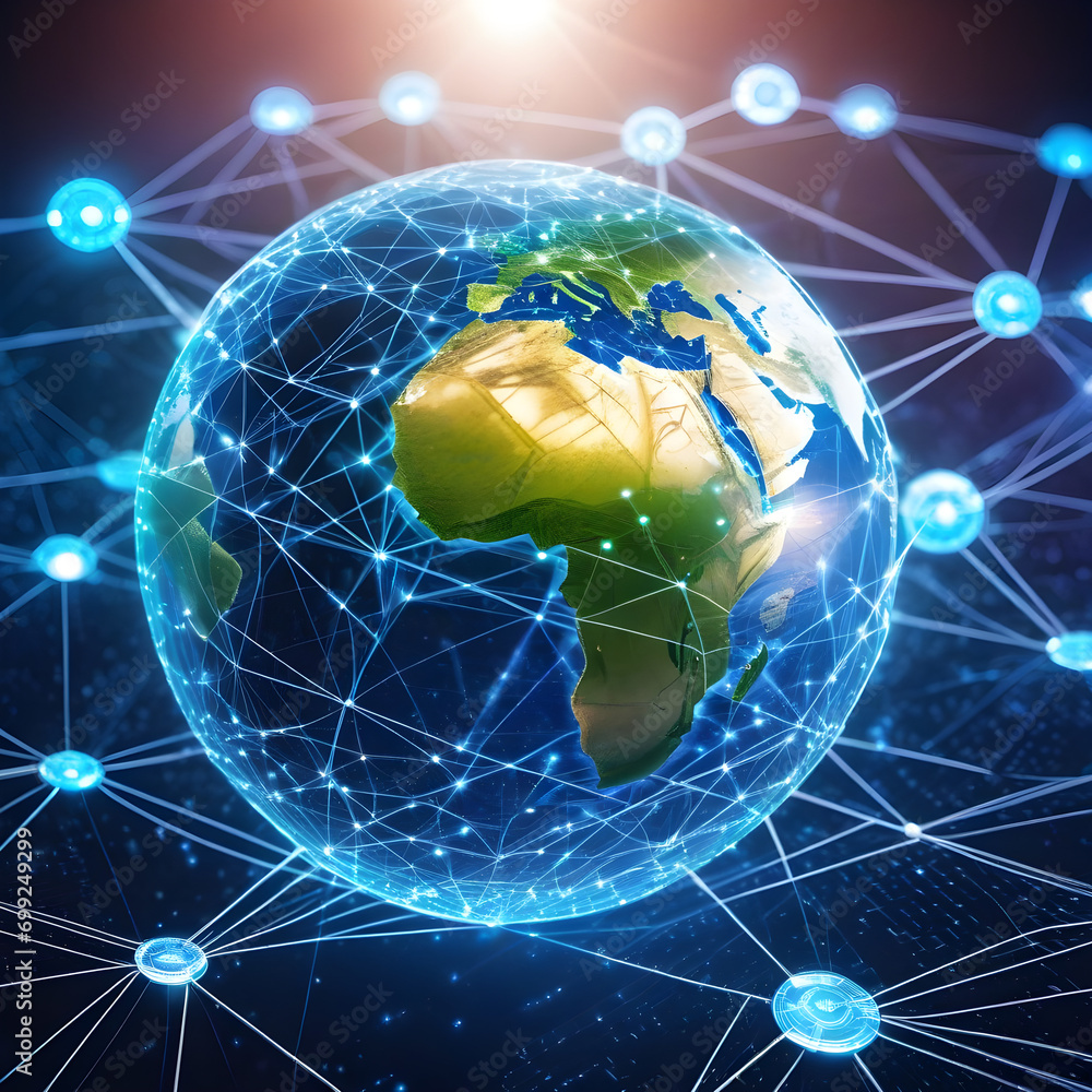 Poster communication technology for internet business. global world network and telecommunication on earth 