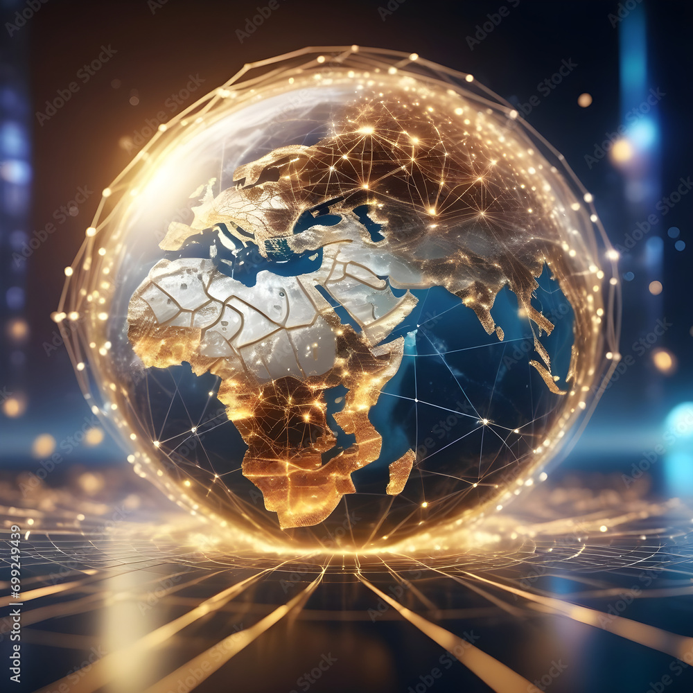 Poster communication technology for internet business. global world network and telecommunication on earth 
