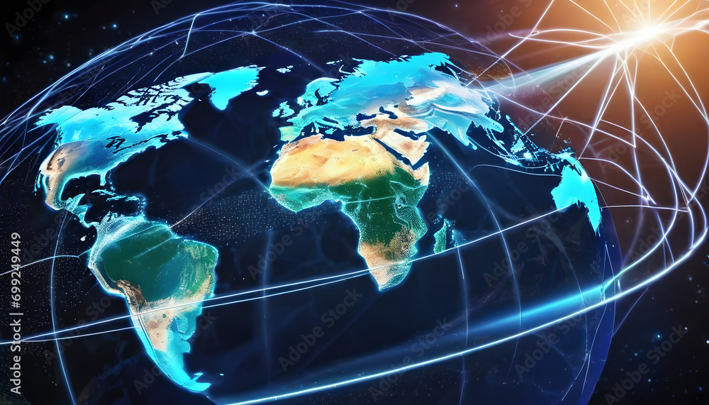 Poster communication technology for internet business. global world network and telecommunication on earth 