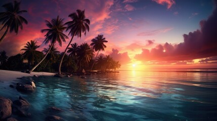 Fototapeta na wymiar tropical sunset beach island,