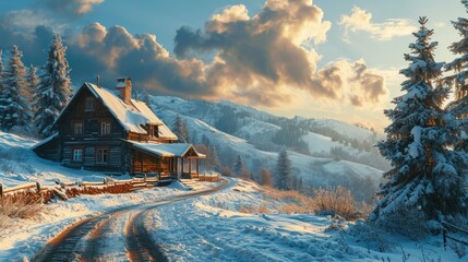 Winter landscape, beautiful snowy landscape in sunny weather in a village outside the city, Russian...