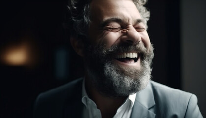 A smiling businessman with a beard exudes confidence and success generated by AI