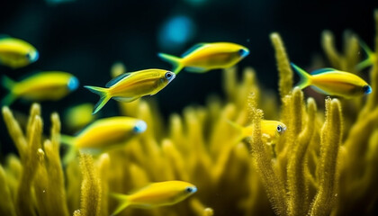 Underwater fish in nature, reef animal water blue yellow generated by AI