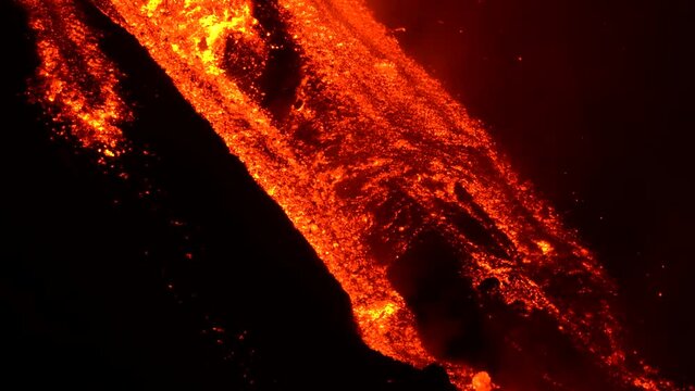 Etna Eruption in Sicily. Lava flow 