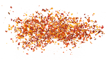 Spicy chili red pepper flakes, chopped, milled dry paprika pile isolated on white