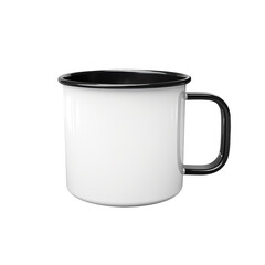 Black and White Enamel Mug Mockup isolated on transparent background, PNG