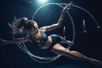 Fotobehang Rhythmic gymnastics jumps. Generative AI © Natalia