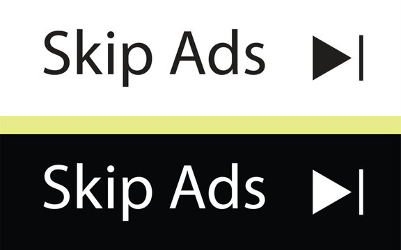 Skip Ad button set of white and black vector | Advertising skip