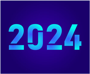 2024 Happy New Year Abstract Cyan Graphic Design Vector Logo Symbol Illustration With Blue Background