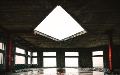 interior of unfinished and abandoned hotel