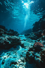 Fototapeta na wymiar A magical scene of the Aurora Borealis illuminating the Great Barrier Reef underwater.