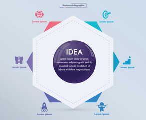 This infographic image features a modern and minimalistic design that illustrates an information process or sequence of events in a business. For presentations, websites or brochures.