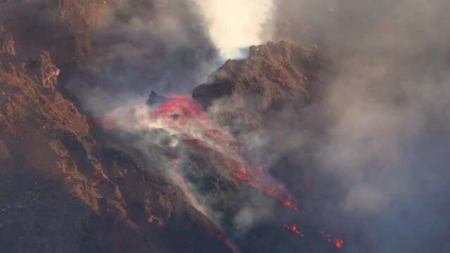 Etna Eruption in Sicily. Lava flow 