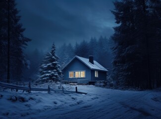 house overlooking the forest at night