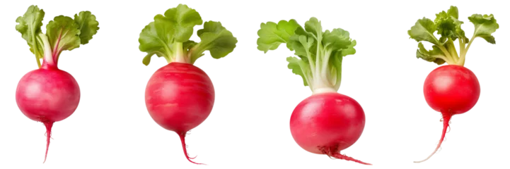 Fotobehang Set of radish top view isolated on white or transparent background © Amit Debnath