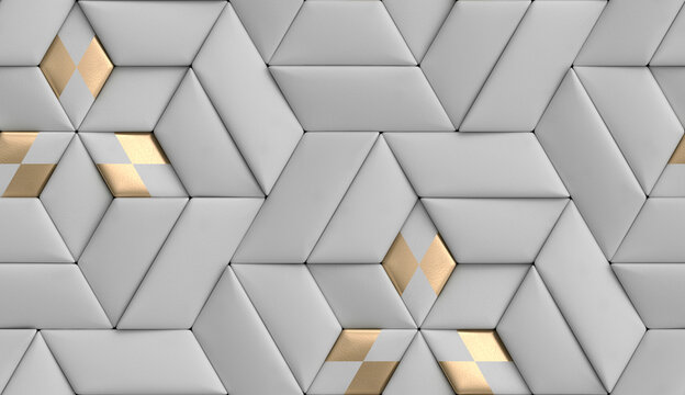 3D soft geometry tiles made from gray leather with golden decor