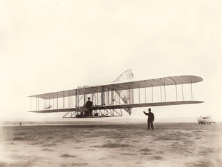 Early aviation milestone: Wright brothers achieve flight success, captured in a historic photograph, flight 00089.