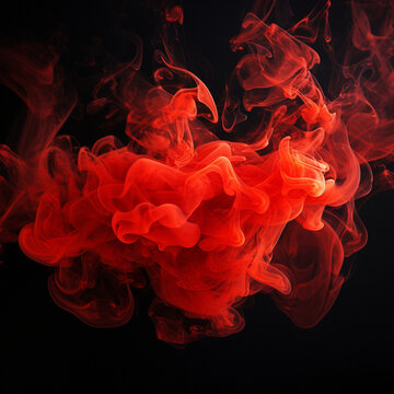 fotografia con detalle y textura de formas de humo de color rojo sobre fondo de color negro
