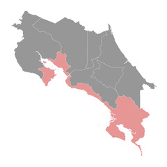 Puntarenas province map, administrative division of Costa Rica. Vector illustration.