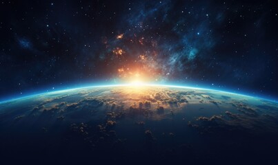 Sunrise over planet Earth, view from space. - obrazy, fototapety, plakaty