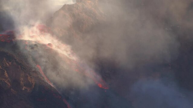 Etna Eruption in Sicily. Lava flow 
