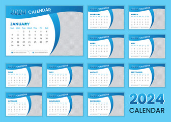 Modern Clean 2024 Monthly  Desk Calendar Set with image holder