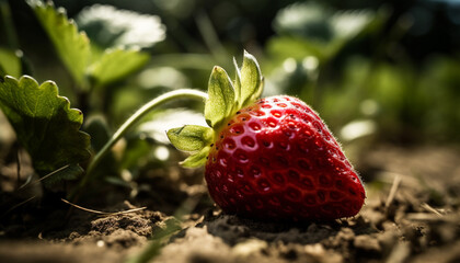 Freshness and close up of a strawberry leaf, nature healthy eating generated by AI
