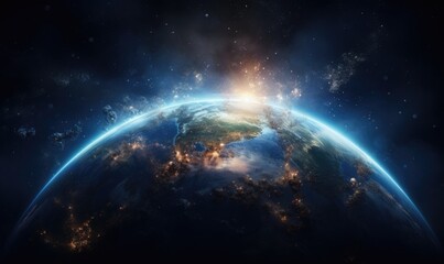 Earth at he night. Abstract wallpaper. City lights on planet. Civilization. 