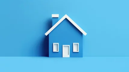 Fotobehang Houses made of white paper on a blue background. Inexpensive real estate concept. © grigoryepremyan