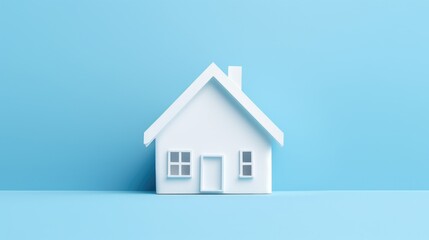 Houses made of white paper on a blue background. Inexpensive real estate concept.