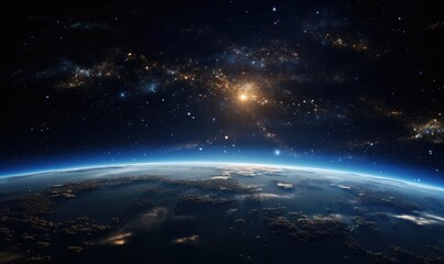 View of the Earth, star and galaxy.