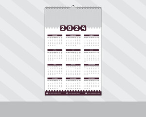 Modern Abstract 2024  New Year Wall Calendar Design and Daily Planner Template