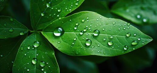  water droplets on a green leaves
