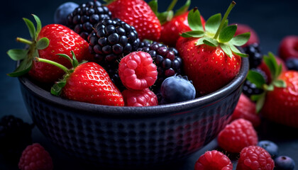 Freshness of summer berries, a healthy, organic, sweet and juicy dessert generated by AI