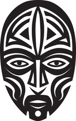 Ritualistic Threads African Tribe Mask Emblem Spiritual Heritage Black Logo of Tribal Mask