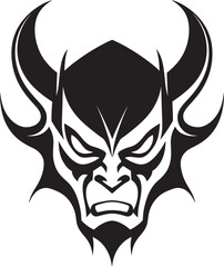 Sinister Menace Black Logo Icon of Devil s Visage Infernal Icon Aggressive Devil s Face in Vector Form